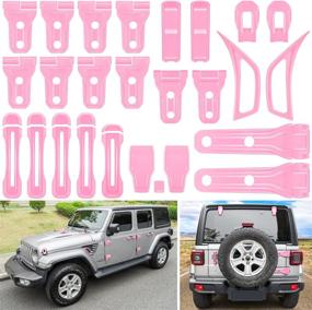 img 4 attached to 🎀 Complete Pink Exterior Trim Kit for Jeep Wrangler JL JLU 2018-2022 - 26 Pieces: Door Hinge, Handle, Engine Hood Hinge, Hood Latch, Wheel Eyebrow, Side Air Outlet, Rear Tailgate Window Hinge Cover