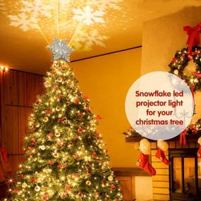 img 3 attached to BATTOP Рождественская елка Topper с вращающимся волшебным проектором снежинок, 3D Glitter Lighted White Snowflake Christmas Lights Tree Topper для елочных украшений