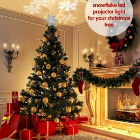 img 2 attached to BATTOP Рождественская елка Topper с вращающимся волшебным проектором снежинок, 3D Glitter Lighted White Snowflake Christmas Lights Tree Topper для елочных украшений