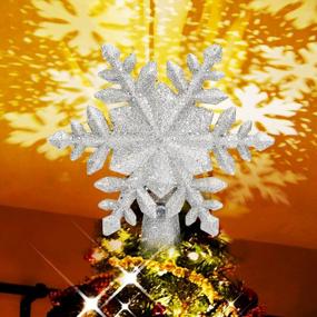 img 4 attached to BATTOP Рождественская елка Topper с вращающимся волшебным проектором снежинок, 3D Glitter Lighted White Snowflake Christmas Lights Tree Topper для елочных украшений