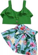 boho toddler girl summer outfit: floral ruffled tank top with matching shorts logo
