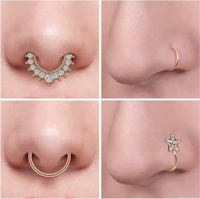 img 2 attached to Stainless Steel Fake Nose Rings With CZ Inlay - Clip On Circle Hoop No Pierced Septum Jewelry For Women & Men | JFORYOU