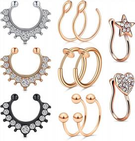 img 3 attached to Stainless Steel Fake Nose Rings With CZ Inlay - Clip On Circle Hoop No Pierced Septum Jewelry For Women & Men | JFORYOU