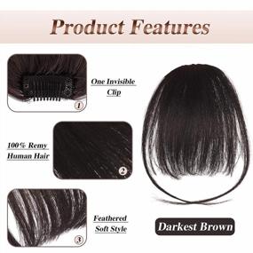 img 1 attached to Get A Chic Look Instantly With FESHFEN Real Hair Clip-In Bangs In Darkest Brown For Women & Girls!