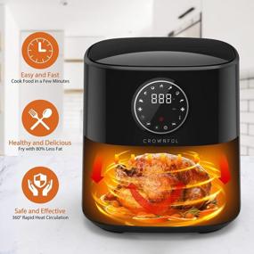 img 3 attached to CROWNFUL 5 Quart Air Fryer With LCD Digital Touch Screen And 7 Cooking Presets - Oilless Cooker With 53 Recipes, Nonstick Basket, 1500W ETL Listed (Black)