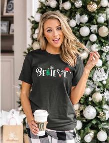 img 2 attached to Christmas Believe Tree Shirt Cute Short Sleeve Christmas Graphic Tee Shirts Tops For Women Christmas Shirts