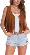 women's faux suede open-front vest, hotouch 70s hippie clothes boho western jacket with fringe logo