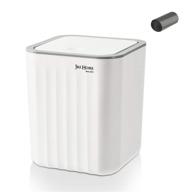 compact white mini desktop trash can with lid for office/kitchen/coffee table - 0.6 gal square countertop garbage bin logo