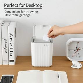 img 1 attached to Compact White Mini Desktop Trash Can with Lid for Office/Kitchen/Coffee Table - 0.6 Gal Square Countertop Garbage Bin