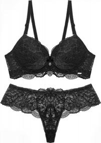 img 2 attached to Lace Bra And Panty Set For Women - Sexy Underwear With Underwire Push-Up Bra - Two-Piece Lingerie Set By SHEKINI