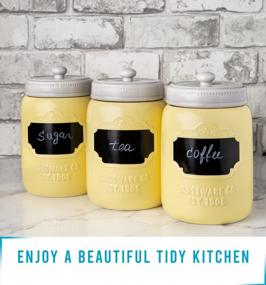 img 1 attached to Mason Jar Ceramic Canister Set For Kitchen - Set Of 3 Decorative Storage Containers With Air-Tight Lids For Coffee, Sugar & More - Country Style Storage W/Reusable Writable Surface - 12.85Oz/Canister