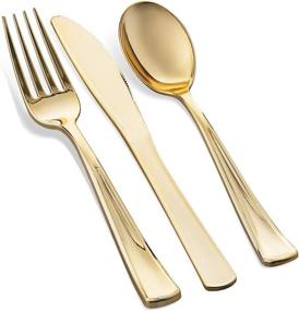 img 2 attached to 350-Piece Gold Dinnerware Set - Elegant 50 Guest Gold Lace Design Plastic Plates - 50 Gold Plastic Silverware -50 Gold Cups - 50 Linen-Like Gold Napkins - Disposable Gold Dinnerware Set for 50 Guests