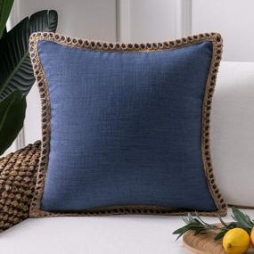 img 4 attached to Navy Blue 18X18 Inch Outdoor Pillow Cover With Burlap Linen Trim And Tailored Edges - Phantoscope Farmhouse Decorative Throw Pillow.
