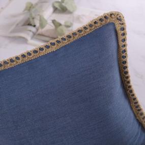 img 3 attached to Navy Blue 18X18 Inch Outdoor Pillow Cover With Burlap Linen Trim And Tailored Edges - Phantoscope Farmhouse Decorative Throw Pillow.