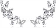 stylish silver butterfly ear vine earrings with 3d zirconia crystals for women and girls - perfect climber wrap design logo