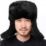 valpeak men's rabbit fur ushanka trapper hat for winter with earflaps logo