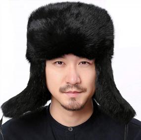 img 4 attached to Valpeak Men'S Rabbit Fur Ushanka Trapper Hat For Winter With Earflaps