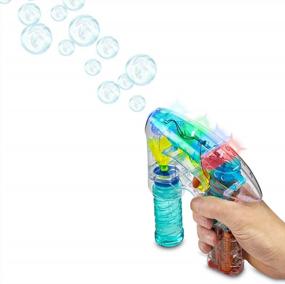 img 1 attached to Kicko Bubble Gun Blower Machine - Light-Up LED Transparent Blaster - For Kids, Playing, Outdoors, Indoors, And Party Favors - 1 Bubble Solution And Batteries Included