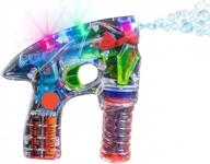 kicko bubble gun blower machine - светящийся светодиодный прозрачный бластер - для детей, игр, на открытом воздухе, в помещении и для вечеринок - 1 пузырьковый раствор и батарейки в комплекте логотип