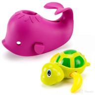 🐳 artoflifer baby bath spout cover bundle - purple whale faucet extender & wind up turtle faucet cover set - soft silicone spout protector for baby bathtub - protects purple logo