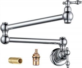 img 4 attached to Lead-Free Wall Mount Commercial Kitchen Faucet - 2 Handles, Double Joint Swing Arm Pot Filler Brass Chrome Restaurant Folding Tap By WOWOW