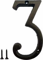 metal house number 3 - easy to install for door, street, mailbox, and home decoration in black and brown, 5.5 inches in size logo
