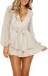 stylish and comfortable lady's bohemian beach playsuit- tie knot front, ruffle detail and v-neck- perfect for summer! logo