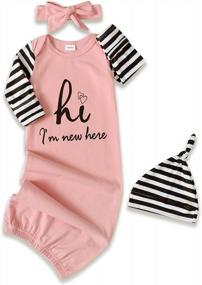 img 4 attached to Soft Cotton Newborn Nightgown With Long Sleeves For Baby Boys And Girls - Striped Sleeping Bag Set For Coming Home Outfits