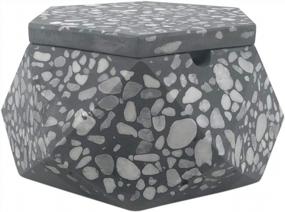 img 4 attached to Windproof Cement Ash Tray With Lid - FREELOVE JINC Terrazzo Cigarette Ashtray For Indoor/Outdoor Use, Patio, Office & Home (Stone Grey J)