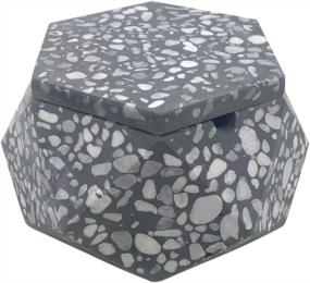 img 3 attached to Windproof Cement Ash Tray With Lid - FREELOVE JINC Terrazzo Cigarette Ashtray For Indoor/Outdoor Use, Patio, Office & Home (Stone Grey J)