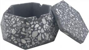 img 2 attached to Windproof Cement Ash Tray With Lid - FREELOVE JINC Terrazzo Cigarette Ashtray For Indoor/Outdoor Use, Patio, Office & Home (Stone Grey J)