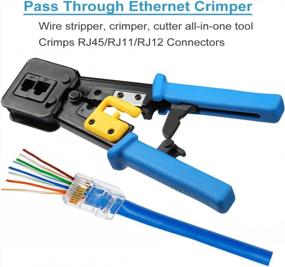 img 2 attached to Hiija RJ45 Crimp Tool Pass Through Cat5 Cat5E Cat6 Crimping Tool For RJ45/RJ12 Regular And End-Pass-Through Connectors With 50PCS Connectors, 50PCS Covers And Network Wire Stripper