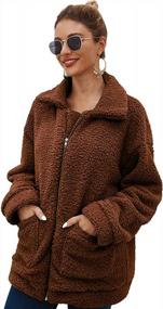 img 4 attached to Stylish Plaid Faux-Fleece Overcoat For Women, Featuring Long Sleeves, Lapel, And Artificial Shearling Shaggy Jacket With Fluffy Fuzzy Texture.