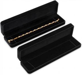 img 3 attached to 2-Piece Velvet Necklace Chain Bracelet Display Case Storage Jewelry Gift Box - 8.7X1.6X2In - ISuperb