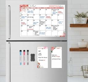 img 3 attached to Magnetic Calendar For Refrigerator (Floral) Set Of 3 Magnetic Dry Erase Calendar: Monthly Magnetic Fridge Calendar 17 X 12 Inch, Shopping List & To Do List 4 X 8 Inch 3 X Markers & 1 X Eraser