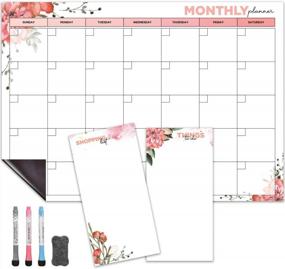 img 4 attached to Magnetic Calendar For Refrigerator (Floral) Set Of 3 Magnetic Dry Erase Calendar: Monthly Magnetic Fridge Calendar 17 X 12 Inch, Shopping List & To Do List 4 X 8 Inch 3 X Markers & 1 X Eraser