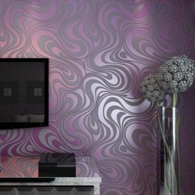 img 2 attached to Abstract Curve 3D Wallpaper Roll In Striped Purple | QIHANG | Flocking Texture | Modern Mural | Qh-Wallpaper | Coverage: 5.88㎡ (0.7M X 8.4M)