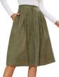 kancy kole women's corduroy skirt elastic high waisted flare a-line midi skirts with pockets logo