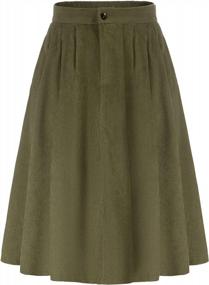 img 3 attached to KANCY KOLE Women'S Corduroy Skirt Elastic High Waisted Flare A-Line Midi Skirts With Pockets