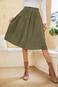 img 2 attached to KANCY KOLE Women'S Corduroy Skirt Elastic High Waisted Flare A-Line Midi Skirts With Pockets