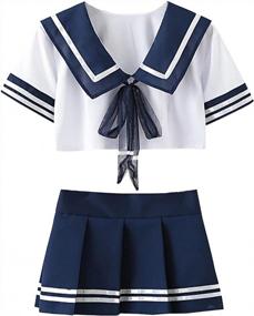 img 4 attached to Sailor-Style School Girl Cosplay Lingerie Mini Suit With Stockings | Oludkeph Outfit