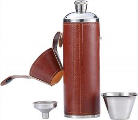 img 4 attached to GENNISSY Brown Hip Flask - 10 OZ PU Leather Stainless Steel Men'S Liquor Flask With Funnel And Cups For Convenient Drinking