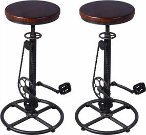 img 4 attached to Set Of 2 Industrial Farmhouse Countertop Barstools: Rustic Swivel Adjustable Bike Stool-29-37" Kitchen Counter Bar Height-Metal And Wood