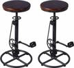 set of 2 industrial farmhouse countertop barstools: rustic swivel adjustable bike stool-29-37" kitchen counter bar height-metal and wood logo