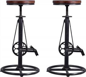 img 3 attached to Set Of 2 Industrial Farmhouse Countertop Barstools: Rustic Swivel Adjustable Bike Stool-29-37" Kitchen Counter Bar Height-Metal And Wood