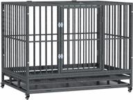 pawhut 42" heavy duty metal dog kennel with lockable wheels, double doors, and removable tray - grey logo