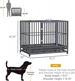 img 2 attached to PawHut 42" Heavy Duty Metal Dog Kennel With Lockable Wheels, Double Doors, And Removable Tray - Grey