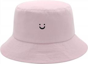 img 4 attached to Reversible Cotton Bucket Hat With Smile Face Embroidery - Perfect For Travel, Beach And Outdoor Activities