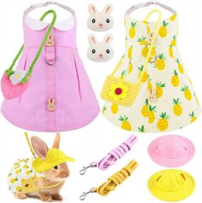 img 4 attached to Easter Pet Rabbit Dress & Accessories Set: Includes Mini Hat Bag, Rabbit Brooch & Escape-Proof Clothes For Rabbits, Guinea Pigs, Ferrets, Piggies & Kittens - 2 Sets In Yellow/Pink (Large Size)
