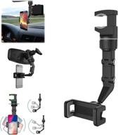 360° car rearview mirror phone holder: multifunctional 360 📱 phone mount black - universal rotating car phone holder mount logo